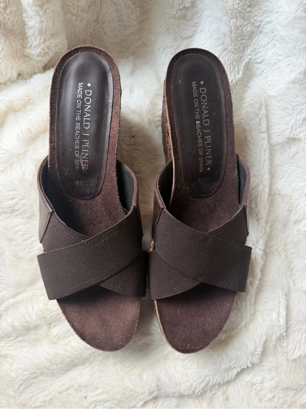 NEW!! Donald J. Pliner Brown Wedge Sandals with Cross Straps